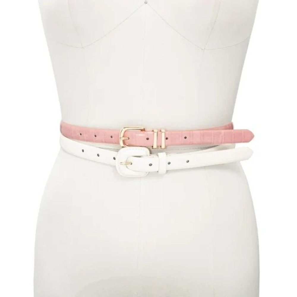 INC International Concepts 2 for 1 Croco Embossed Skinny Belts - NWT - Medium
